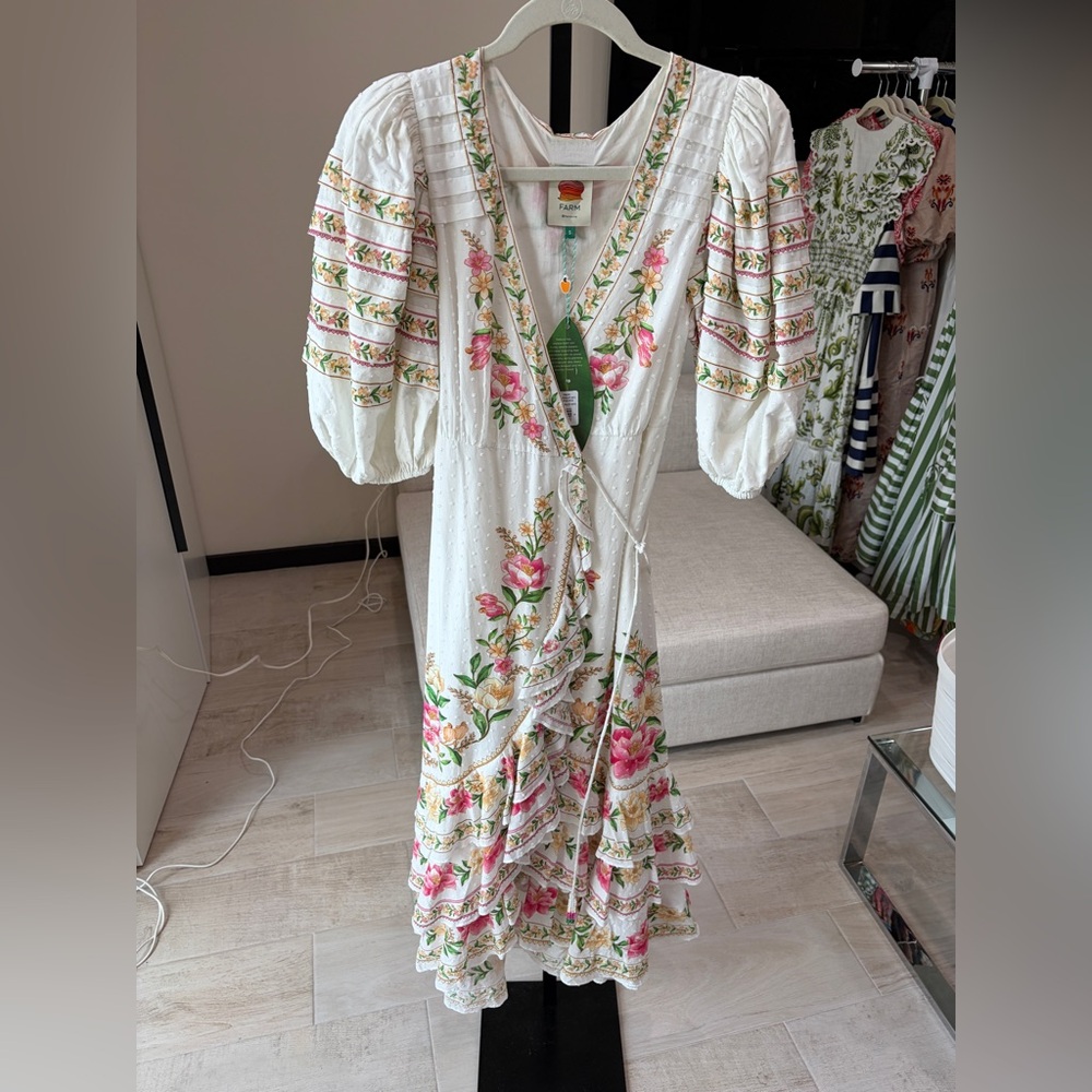 FARM Rio White Midi Dress with Pink & Green Floral Embroidery - Picture 9 of 9